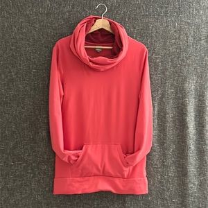 Extra long coral pink funnel neck top
